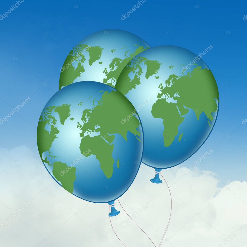 illustration of balloons in the shape of the world
