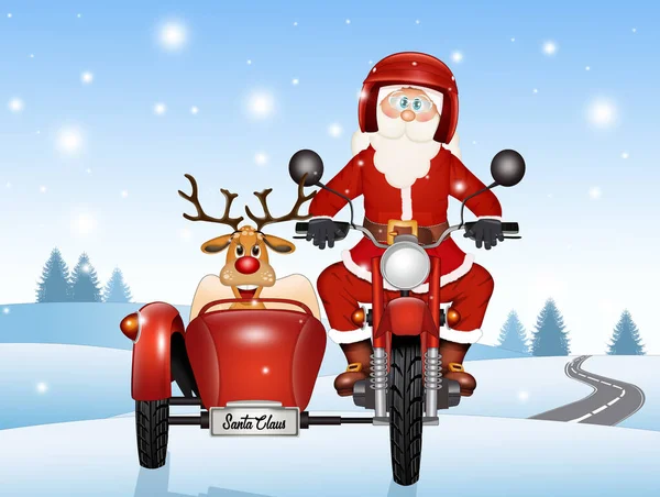 Illustration Santa Claus Sidecar Brings Gifts — Stok fotoğraf