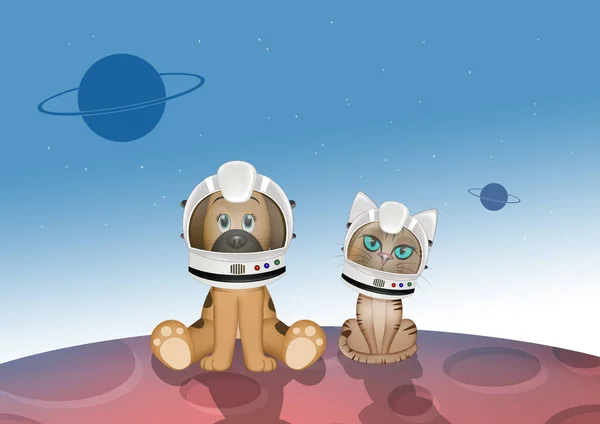 illustration of dog and cat astronauts