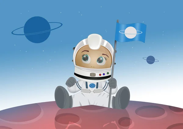 Ilustración Del Astronauta Bebé Divertido Planeta Marte — Foto de Stock