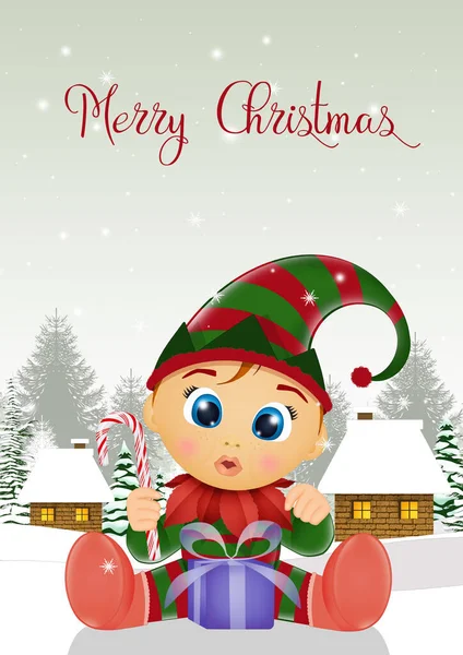 Illustratie Van Baby Elf Kerst — Stockfoto