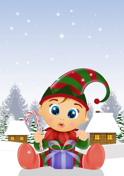Illustratie Van Baby Elf Kerst — Stockfoto