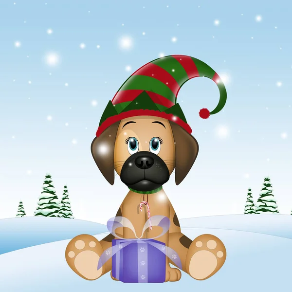 Illustration Elf Costume Dog — Stockfoto