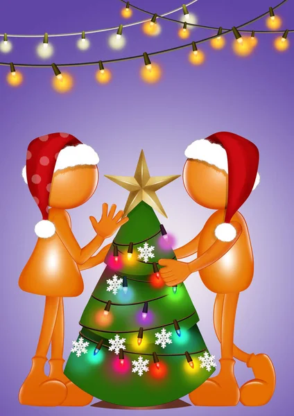 Funny Illustration Stylized Men Make Christmas Tree — Stock Photo, Image
