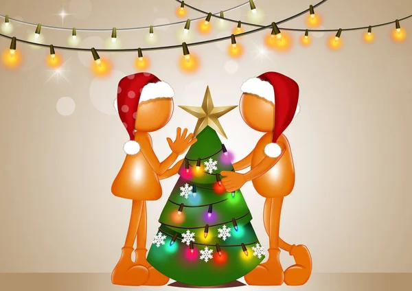 Funny Illustration Stylized Men Make Christmas Tree — Fotografia de Stock