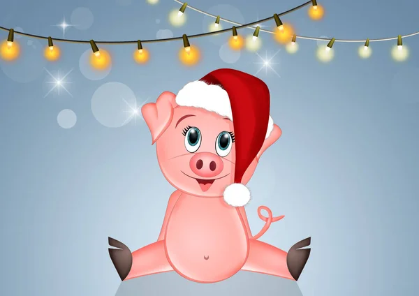 Funny Illustration Pig Christmas — Stock Photo, Image
