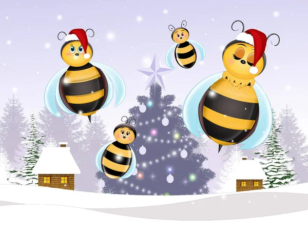Komik Arılar Noel Kutluyor — Stok fotoğraf
