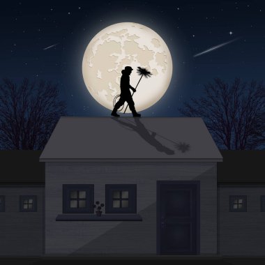 Kulübenin çatısındaki baca temizleyicisi.