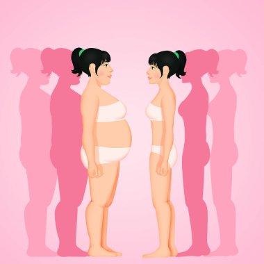 illustration of obese woman before and after diet