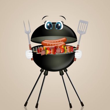 illustration of funny barbecue with skewers