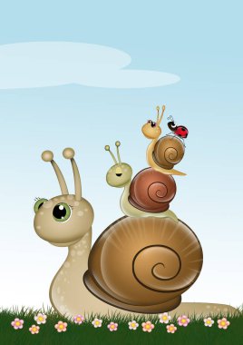 funny illustration of cartoon snails