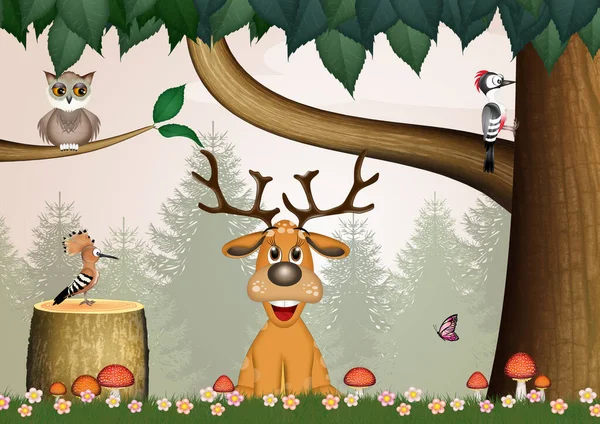 Illustration Deer Woods — Foto Stock