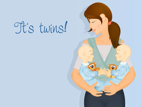 illustration of twins birth announcement postcard
