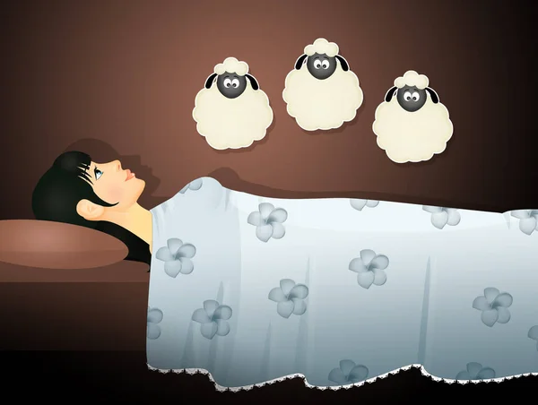 Girl Counts Sheep Because Insomnia —  Fotos de Stock