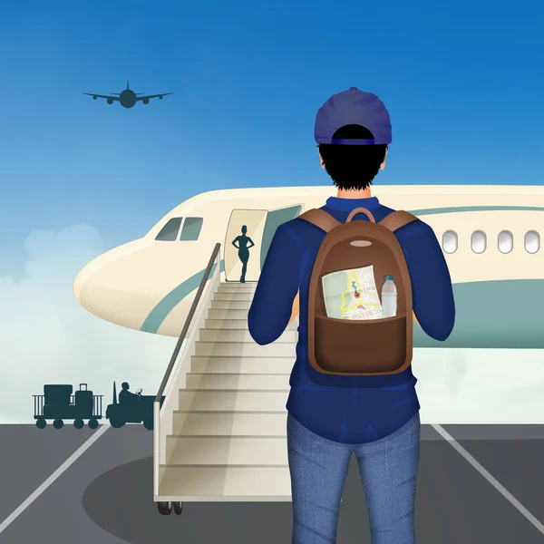 Ilustração Homem Viaja Avião — Fotografia de Stock