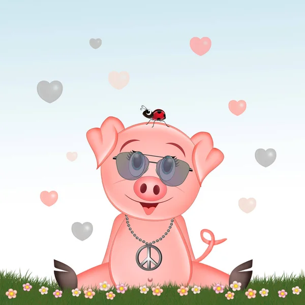 the hippie pig with peace necklace