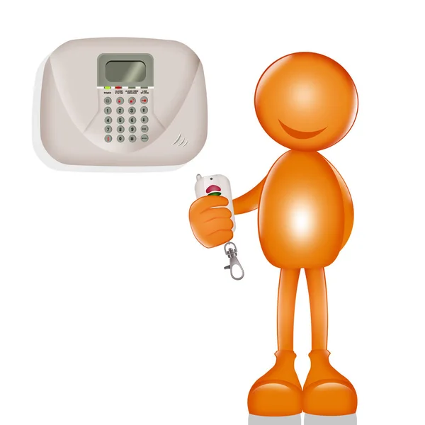 illustration of stick man with house alarm