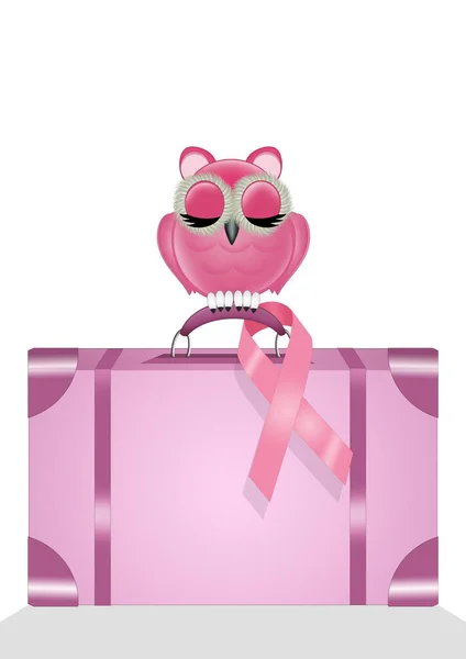 Little Owl Pink Ribbon Suitcase — ストック写真