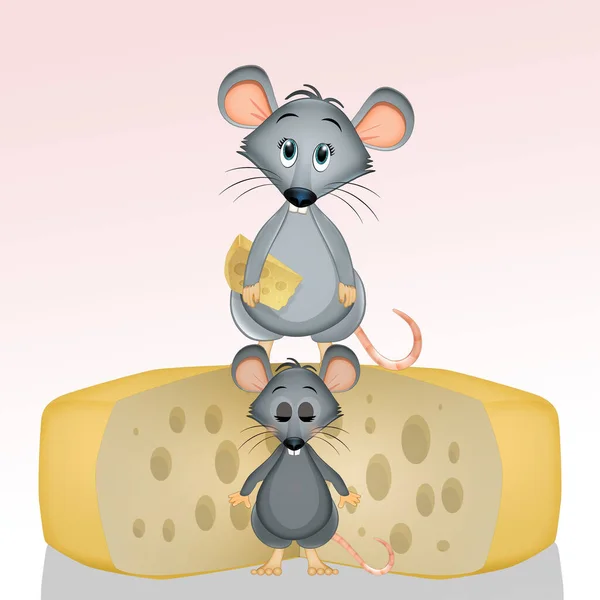 Ilustración Ratoncitos Con Queso — Foto de Stock