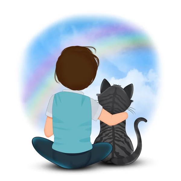 Ilustracja Chłopca Kotem — Zdjęcie stockowe