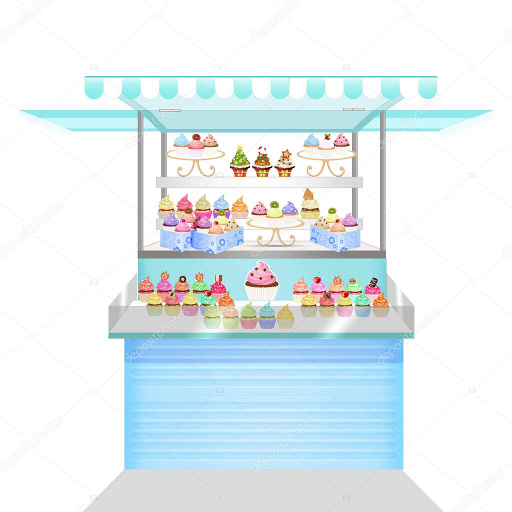 illustration of cupcakes kiosk