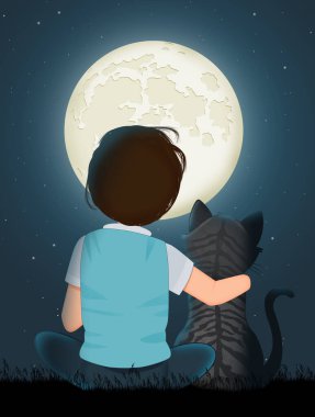 Kedili bir çocuğun resmi