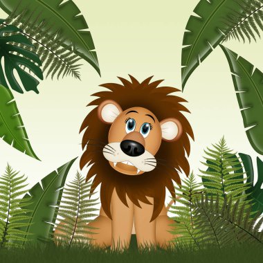 illustration of funny lion in the jungle