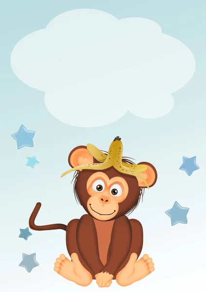 Cartão Anúncio Nascimento Para Menino Com Macaco — Fotografia de Stock