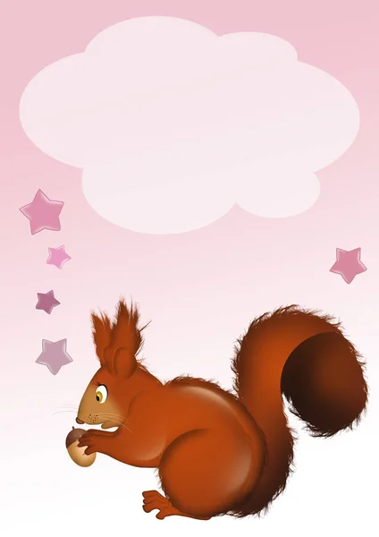 Birth Announcement Card Baby Girl Squirrel — Stock Photo, Image