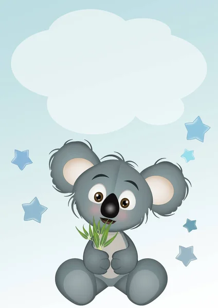 Tarjeta Anuncio Nacimiento Para Bebé Niño Con Koala —  Fotos de Stock