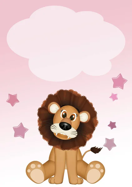 Birth Announcement Card Baby Girl Lion — Stock Photo, Image