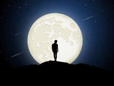 boy walks in the moonlight