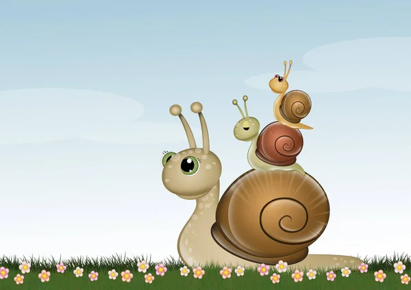 Funny Illustration Cartoon Snails — Stockfoto