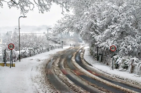 Neve su strada — Foto Stock