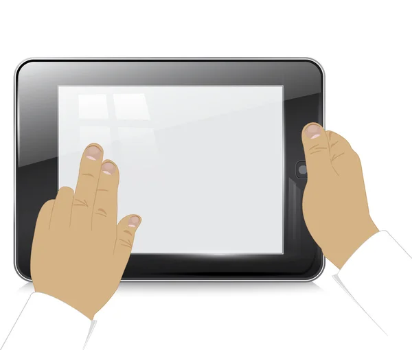 Komputer typu Tablet w rękach biznesmena, na białym tle. — Wektor stockowy