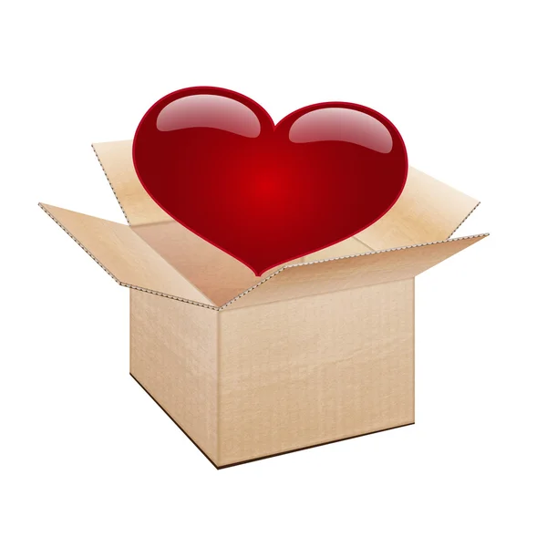 Open cardboard box and heart — Stock Vector