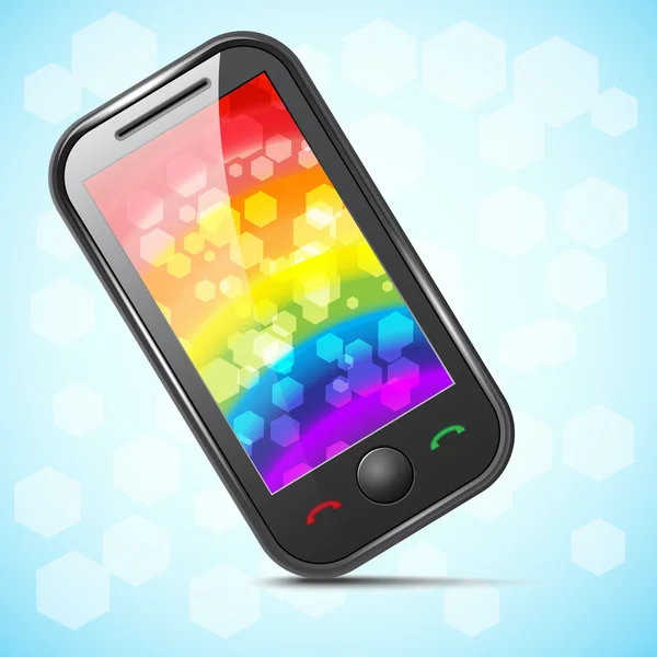 Icon of a phone with a rainbow on the screen — Stock Vector