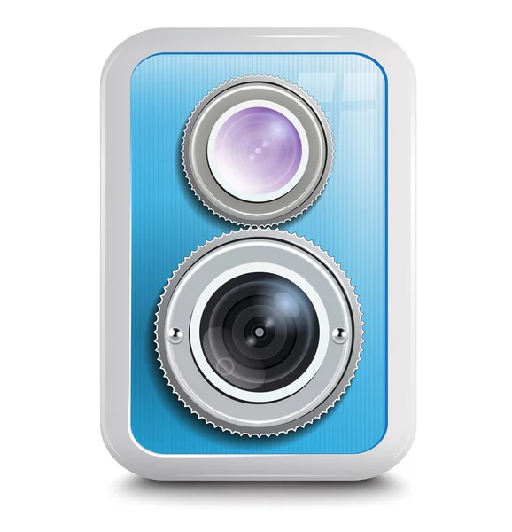 Icona, fotocamera con due obiettivi, custodia blu — Vettoriale Stock