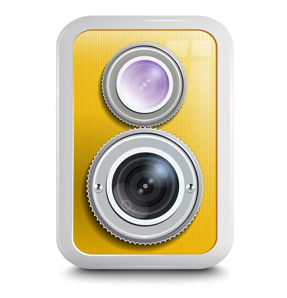 Icon , camera with two lenses, yellow case — Stock Vector