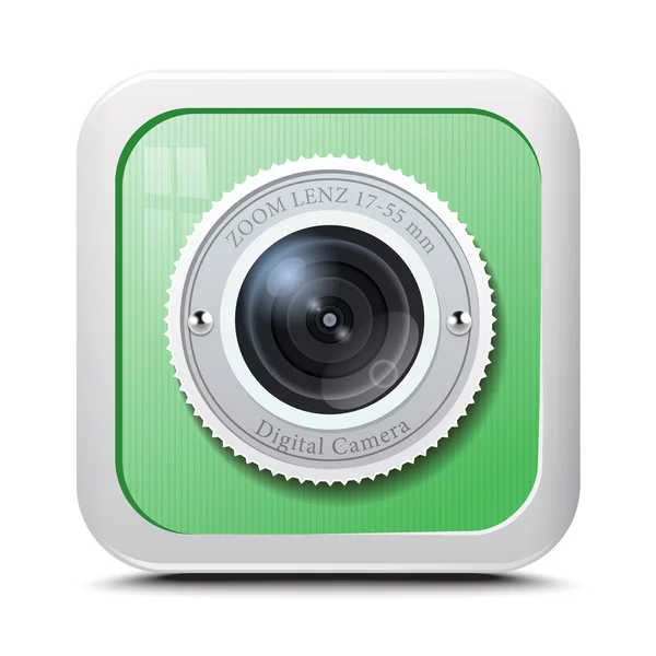 Simge kamera yeşil beyaz bir arka plan üzerinde izole. vektör — Stok Vektör
