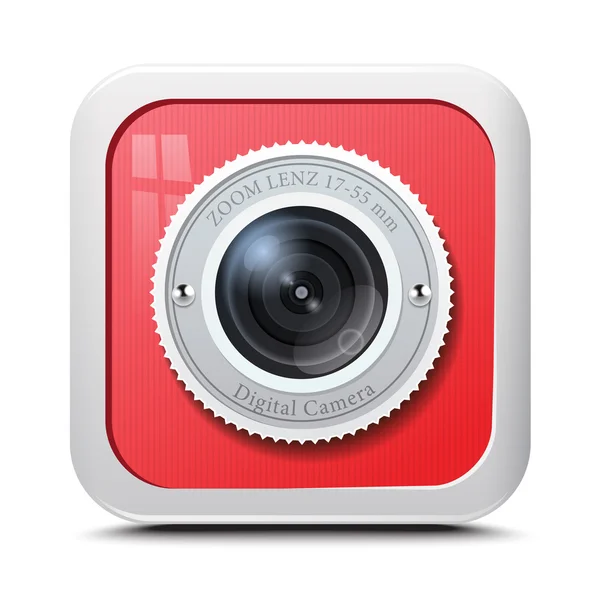 Simge kamera kırmızı beyaz bir arka plan üzerinde izole. vektör — Stok Vektör