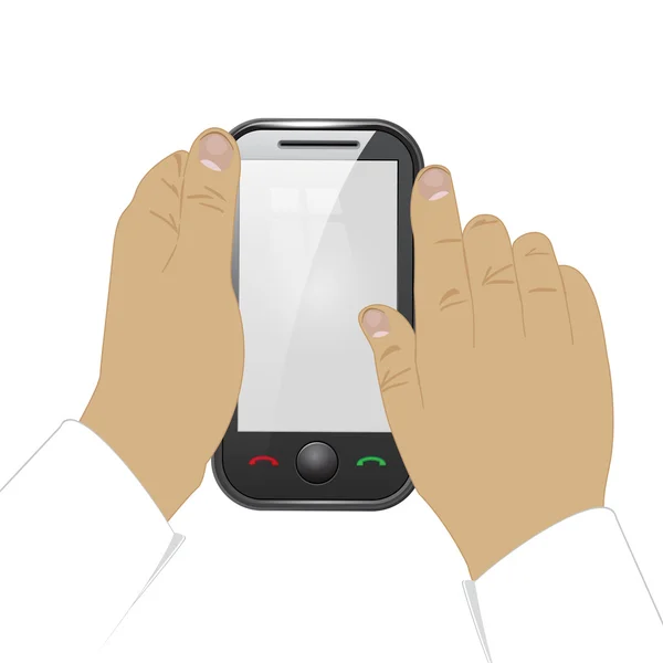 Mobile phone in man hands , on a white background — Stock Vector