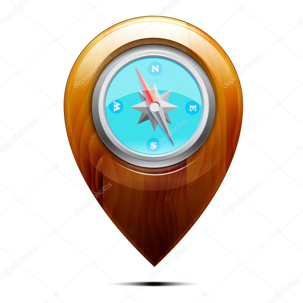 Wooden map pointer isolated on a white background