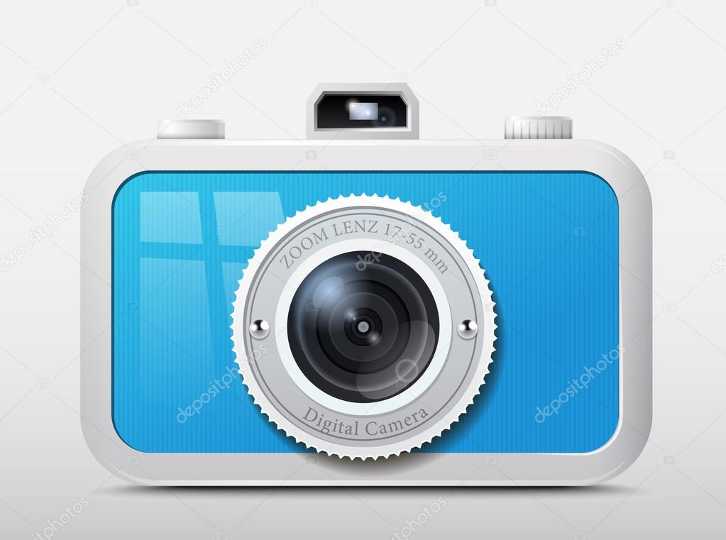 Icon blue plastic camera, vector