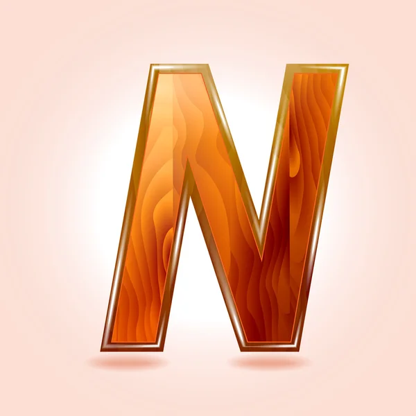 Alfabeto de madera, letra N. Vector — Vector de stock