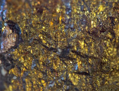 Crystal, külçe, altın, bronz, bakır, demir. Makro