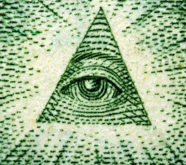 Dólar USA, pirámide, ojo. Primer plano extremo.Macro —  Fotos de Stock