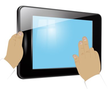 ellerinde tablet. vektör