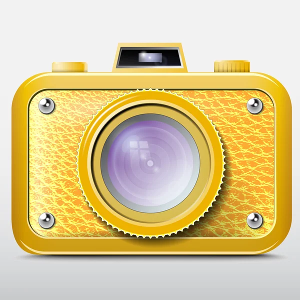 Yellow retro photo camera icon, Vector — Stock Vector