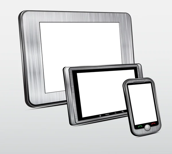 Set of mobile electronic technics. Metal case. Vector — Stock Vector